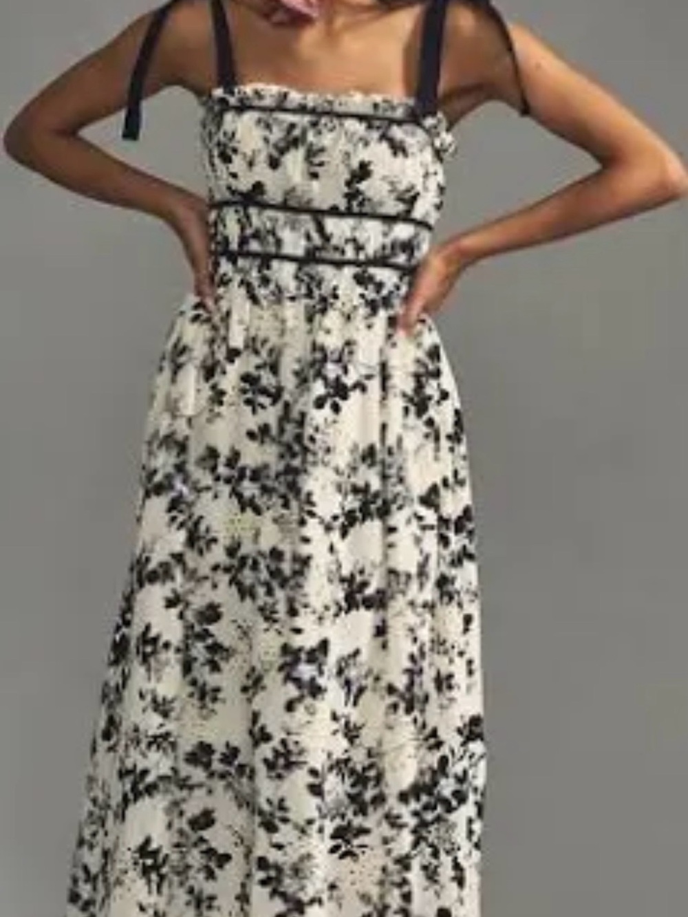 En Saison Black & White Floral Maxi Dress with Tie Straps